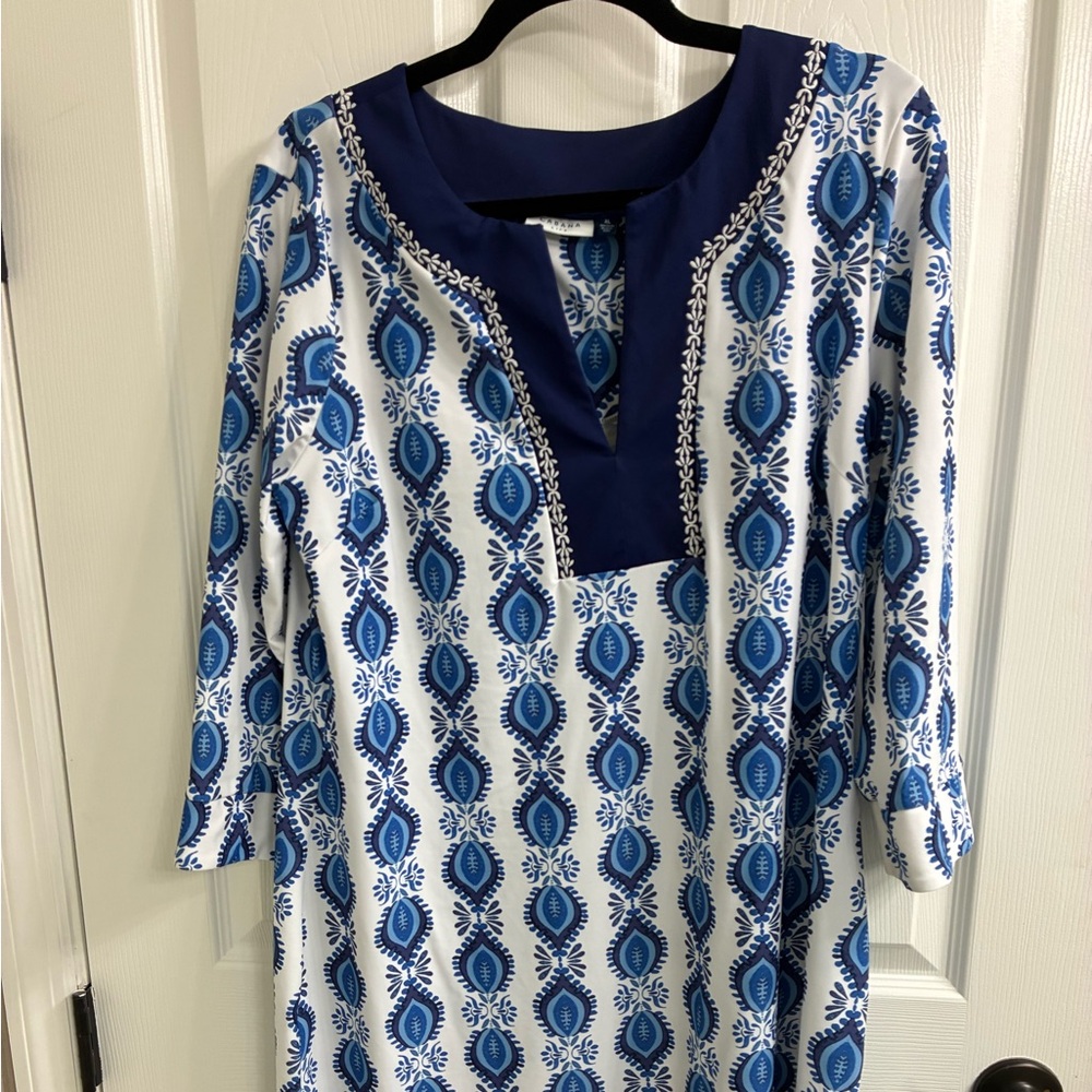 Cabana Life Blue and White Long Sleeve Dress
